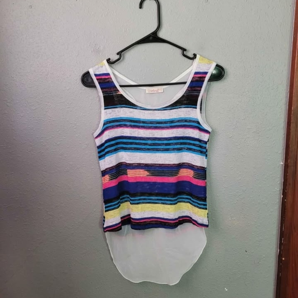 April USA Tank Top Women's Size XS Double Layer Multicolored Stripes